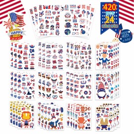 48 Pcs Patriotic Stickers for Kids - Independence Day Stickers,USA Flag, Stars Removable Decals for Crafts, Water Bottles, Scrapbooks