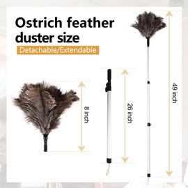 26-50 inch Ostrich Feather Retractable dust Collector, Anti-Static Flexible Head, Double-Breasted Aluminum Pole for high Ceilings, Fans, Indoor and roof dusting.