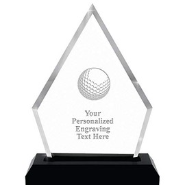 Golf Ball Acrylics - 5.5" Pyramid Skyline Acrylic Award Golf Ball Presentation Trophy, Engraving Included