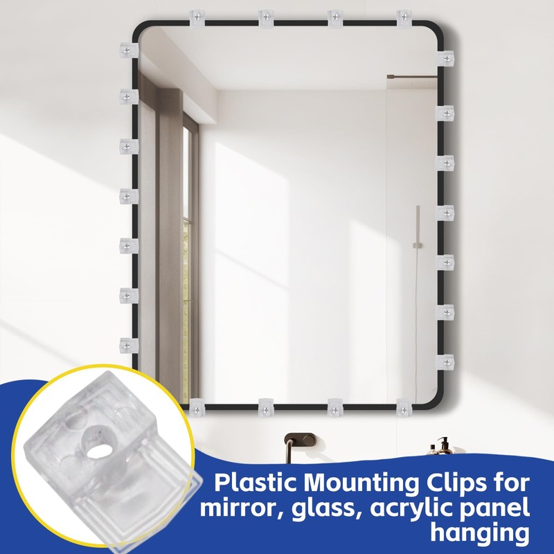 suiwotin 25pcs Mirror Hanging Clips, Plastic Glass Retainer Clips, Clear