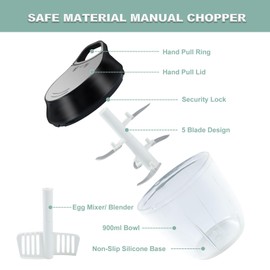 ZHANG XIAO QUAN SINCE 1628 Manual Vegetable Chopper, Hand Pull String Garlic Mincer Onion Cutter for Veggie, Peppers, Tomatoes, Ginger, Fruits, Nuts, 3.6 Cup(900ml) Food Chopper With Egg Whisk