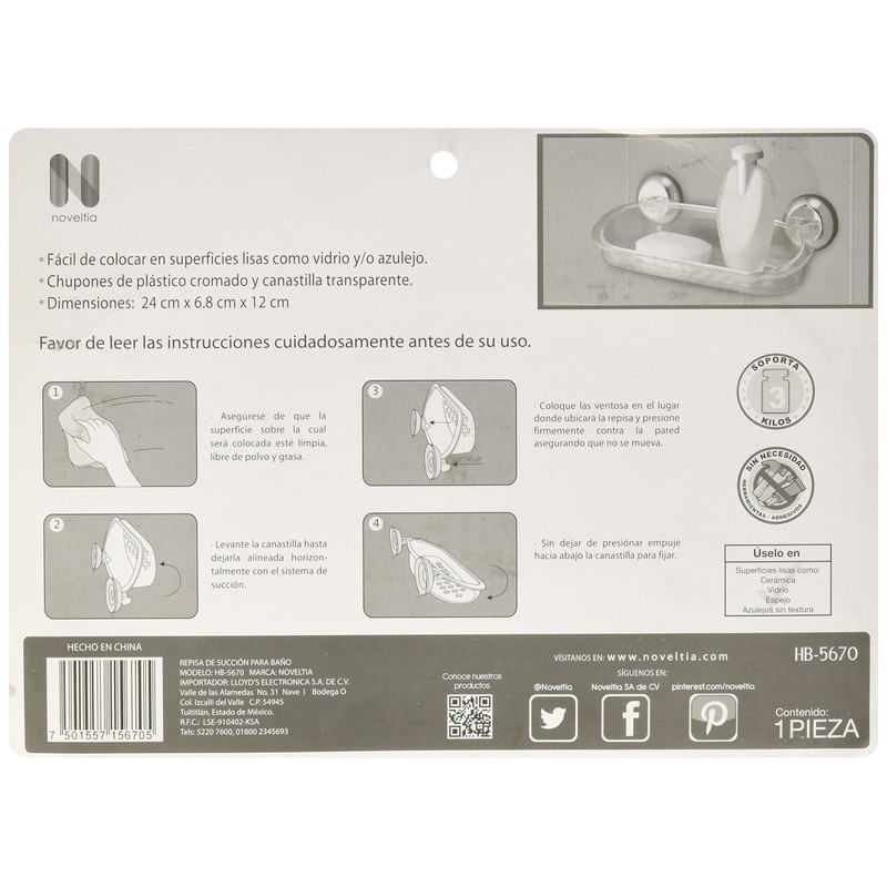 Noveltia Repisa de succión para baño HB-5670