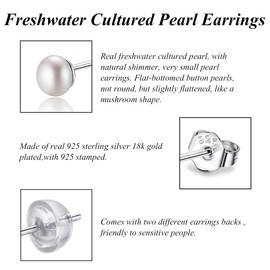 3mm 4mm 5mm Real Freshwater Cultured Pearl Earrings Set 925 Sterling Silver Gold Tiny Small White Button Pearl Studs Earrings