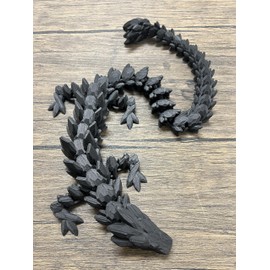 MunnyGrubbers - Crystal Dragon Fidget Toy - Heavy Duty XL 26" 3D Printed Flexible Articulating Dragon Plastic Collectible Figurine - Surprise Egg - Flexi Dragon - Novelty Gift - (Black Dragon)