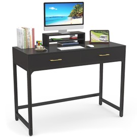 WESTREE Computer Gaming Desk Office - Study Writing Desk with Drawer for Teen, Bedroom Makeup Desk Home Office with Storage Shelf, Height Monitor Stand