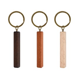Marjoramy Pack of 3 Blank Rectangle Key Pendants Wooden Unfinished Key Rings for Engraving, Graffiti, Crafts, DIY Gift Decoration (10 cm)