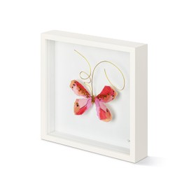 DEMDACO Wall or Tabletop Shadow Box, Everyday Home Décor, 10 Inch Wood and Glass, Pink Butterfly