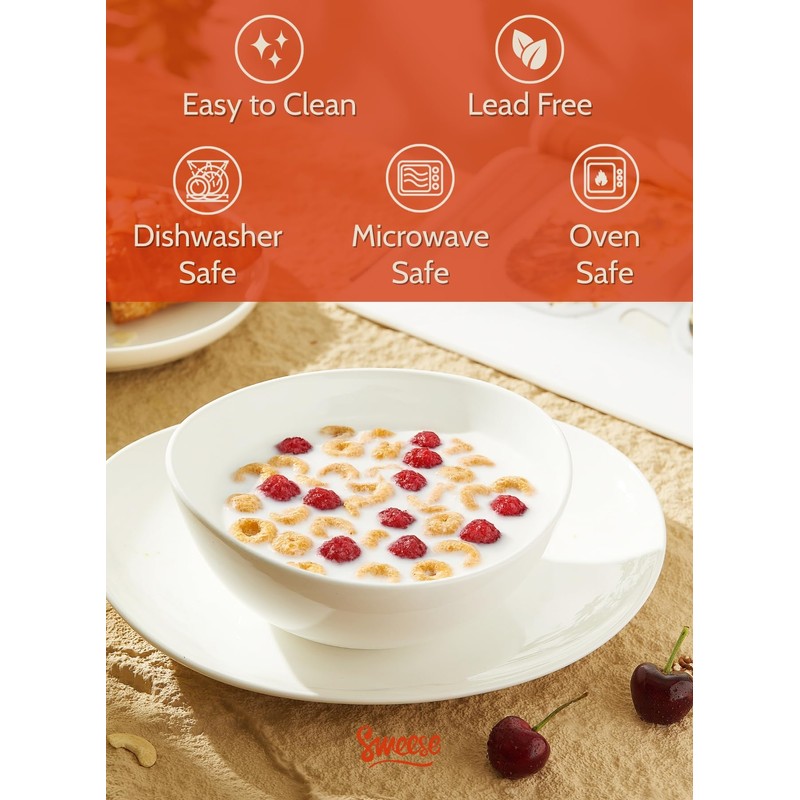Sweese 28 oz Large White Porcelain Bowls - Set of