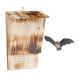 Relaxdays Bat Box, Shelter for Bats, HBD: 37 x 22 x 12.5 cm, Flamed, Bat Hotel, Wood, Natural