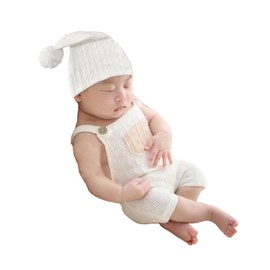 Ederafoto Newborn Photography Props Baby Photoshoots Outfits Boy Photo Posing Romper Hat Crochet Suspender Costume (White)
