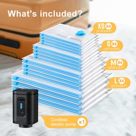 UPGOGO Combo 16 Pack Travel Vacuum Bags with Portable Electric Pump, Space Saver Vacuum Storage Bags for Clothing and Luggage, Travel Essentials