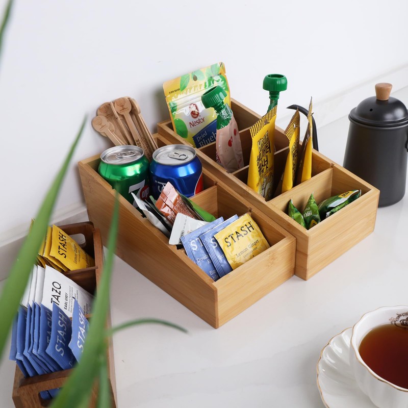 HTB 4-Section Snack Organizer with Removable Dividers for Kitchen, Cabinet,