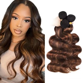 Ombre Brown Bundles Highlight Human Hair Bundles p4/30 Body Wave Bundle 18 18 18 inch LadrXadr Brown Human Hair Bundle
