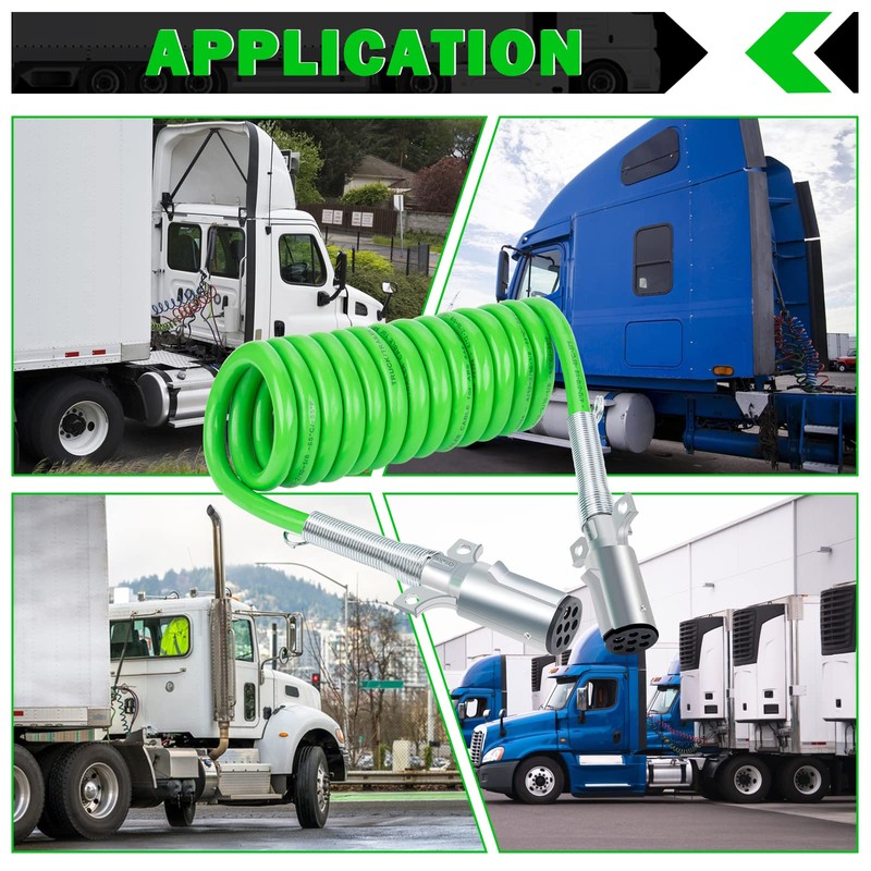 CheeMuii 7 Way Coiled Trailer Cord 12 FT Green ABS