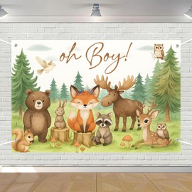 Woodland Baby Shower Birthday Backdrop Banner Oh Boy Birthday Banner Woodland Animals Photography Background Woodland Forest Animals Mountain Wilderness Party Supplies Decorations 5×3ft