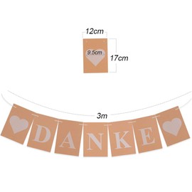 MEJOSER Vintage Garland Thank You with Heart Bunting for Wedding Shooting Decoration for Gift Table Made of Kraft Paper Banner 3 Metres for Wedding Party Decoration