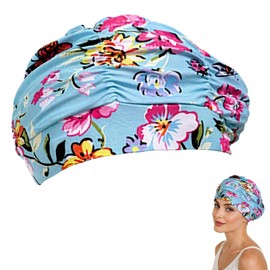 Pleated Fabric Swimming Cap for Women, Loose Fit Swim Hat for Long Hair, Comfortable Non-Waterproof Bathing Cap for Ladies, Stylish Petal Design