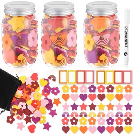 Bokon Reward Jar for Kid 3 Pcs Coin Jars for Behavior Tokens 8 Pcs Name Tags Classroom Reward Jars Reward System for Kids Back to School Incentive Good Behavior Training(Mixed Color, Flower)