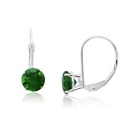 MAX + STONE Solid 10k White Gold Created Emerald Dangle Earrings for Women with Leverback 6 mm Round May Birthstone Earrings