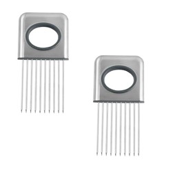 Stainless Steel Onion Slicer, Potato holder, Perfct for Slicing Guide Vegetable Potato Lemon Cutter Slicer,Stainless Steel Cutting Kitchen Gadget, 2pcs Pack (Silver)