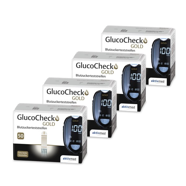 GlucoCheck Gold - 200 Blood Glucose Test Strips to Control Blood Sugar Value - Can be Used with the GlucoCheck Gold Blood Glucose Monitor