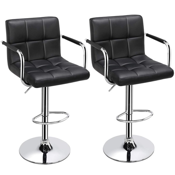Topeakmart Black Barstools Swivel Leather Stool Adjustable Bar Chair Kitchen