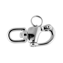 Edelstahl Schnappschäkel 70 mm mit Wirbelauge, A4 AISI 316