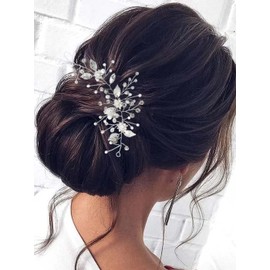 Yean Opal Crystal Bride Wedding Hair Vine Silver Flower Bridal Hair Piece Rhinestone Hair Accessories Headpieces Jewelry for Women and Girls (Silver)