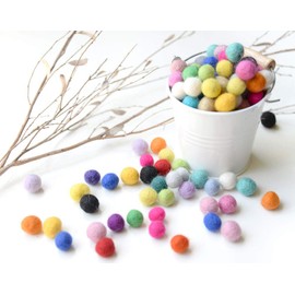 1cm Felt Balls | Mixed Colour | Assorted | Colourful Wool Felted Pom Poms DIY | Craft Beads | Party Decor Garland| | Cloud Den (100 Balls Set)