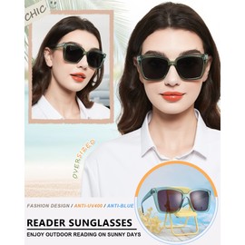 MARE AZZURO Oversized Reader Sunglasses 2.25 Women Fashion Sun Reading Glasses 100 125 150 175 200 225 250 275 300 350 400 (Green, 2.25)