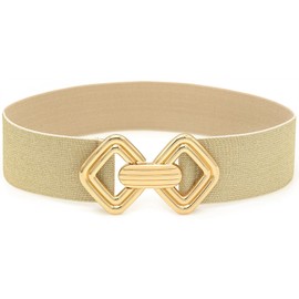 BAOKELAN Wide Elastic Waist Belts for Women Stretchy Skinny Belts with Gold Buckle for Dresses Bling Beige Gold 75cm/30in