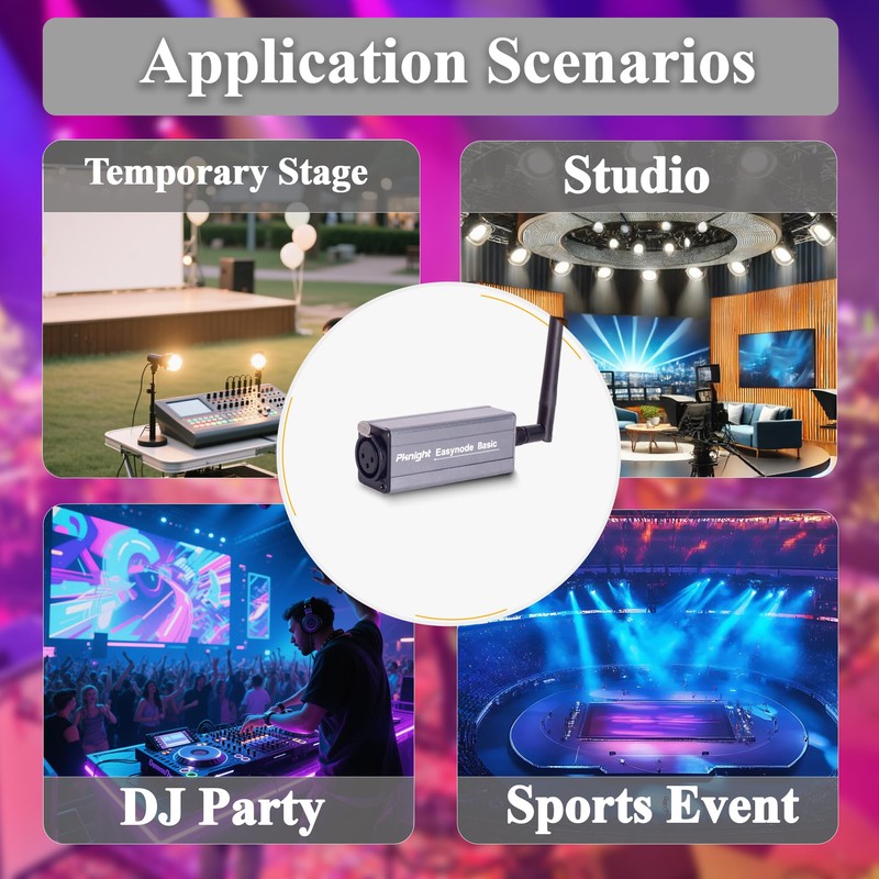 Pknight 2.4G Wireless DMX Controller,Compact Transceiver with Wi-Fi/Bluetooth Connectivity, Supports