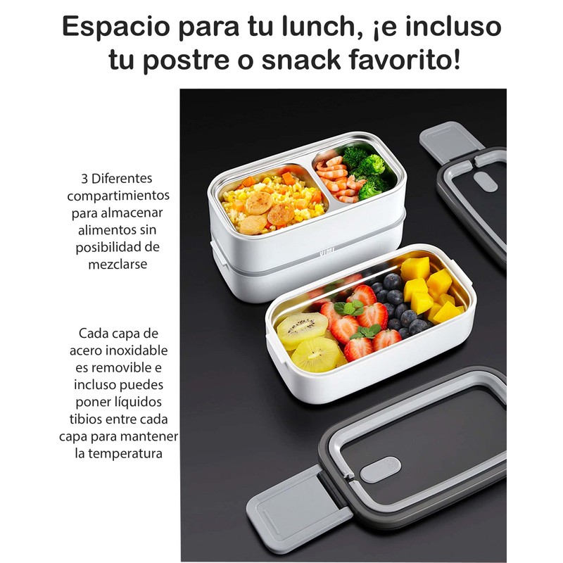 Lonchera De Acero Inoxidable Caja De Almuerzo Con Separadores (BLANCO)