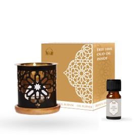 Essential Oil Burner by Dukhni | Brass Burner with Candle | Use for Aroma Oil, Diffuser Oils | Relax with Home Aromatherapy, for Stress Relief, Meditation, Massage and Home Fragrance