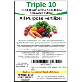 Triple 10 All Purpose Liquid Fertilizer 10-10-10 with Amino Acids (5.5%) & Seaweed Extract (32oz)