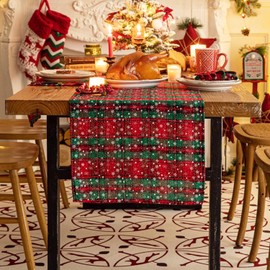 7WUNDERBAR Christmas Table Runner Christmas Decoration Table Runner Winter Christmas Table Runner Red for Kitchen Table Decoration Christmas Table Decoration 33 x 180 cm (Snowflake)