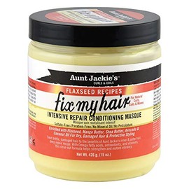Aunt Jackie's Recetas de linaza Fix My Hair, mascarilla acondicionadora de reparación intensiva, ayuda a prevenir y reparar el cabello dañado, tarro de 15 onzas