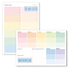 paper&you® Set of 2 A5 To-Do Lists Pad & Weekly Planner [Rainbow] | 2 x 50 Pages - Includes Space for Notes on Front and Back