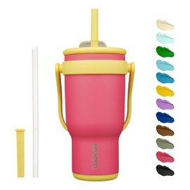 BJPKPK 30 OZ Insulated Travel Tumbler with Handle and Straw, Stainless Steel Water Bottle, Double Wall Vacuum Insulated Mug, for Work, Car, Travel, Rose Pink