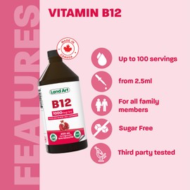 Land Art Vitamin B12 Liquid 250ml C 50 Doses - Great Taste - 1000mcg - For Kids and Adults - Fast Absorption - Vegan - Non-GMO C Gluten Free C No Sugar Added - Made in Canada (Pack of 2)