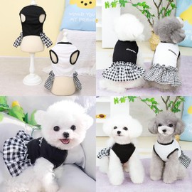Dog Clothing, Checkered Pattern, Bowknot, Sleeveless, Spring, Summer, Autumn, Cute, Dress, Popular, Fashion, Small Dogs, Medium Dogs, Cats (M, Black)