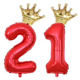 40 Inch Gold Crown Number 21 Balloons, 21th Birthday Balloons for Men Women, Red 21th Celebration Decor Happy 21th Birthday Party,21th Birthday Party Decoration Wedding Anniversary Events Supplies