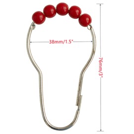 Shower Curtain Rings, Stainless Steel Shower Curtain Hooks, Acrylic Roller Balls, Rustproof, Heavy Duty for Bathroom Curtains and Curtains (Red/12 Pack)