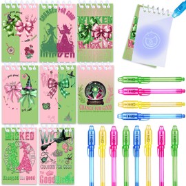 Junyaoii 12 UV Pens and 12 Witch themed Notebooks, Children's Birthday Boy & Girl Party gift Bag Stuffers, Green and Pink Birthday Party favors, Advent Calendar Children cartoon Birthday Decoration