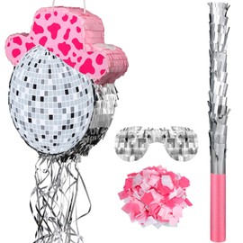 Sratte Disco Ball Piñata Cute Hat Disco Ball Party Supplies Piñata with Blindfold and Bat Theme Decorations for Birthday Fiesta Party Supplies (12.8 x 13.78 Inch)