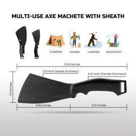 Leopcito 11 Inch Hatchet with Sheath, Small Compact Machete Axes, Fixed Blade Full Tang Camping Tactical Knife for Woodworking, Garden Machete Axe with Sheath for Bushcraft Yards Bushes Wood, A1BK