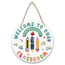 TIOFUNO Welcome Sign for Classroom, Welcome to Our Classroom Door Hanger, Back to School Door Sign, First Day of School Bulletin Board Window Wall Decor, 10 in -C03