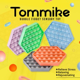 TOMMIKE Hexagon Push Pop Fidget Toy Bubble Sensory for Anxiety & Stress Relief Special Needs Autism Learning Office School Game Crafts Kids Adults (Ultimate Gray)