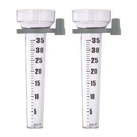 Relaxdays Rain Gauge Set of 2 with Bracket, Rain Gauge Garden, Scale 35 mm/m², Plastic, Transparent/Grey
