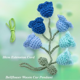 MEAJOO Car Mirror Hanging Accessories, Rear View Mirror Accessories Hanging Decor, Cute Bellflower Hand Knitted Car Pendant Suitable for Key Chains, as Gifts for Women(1 PCS, Gradient Blue)